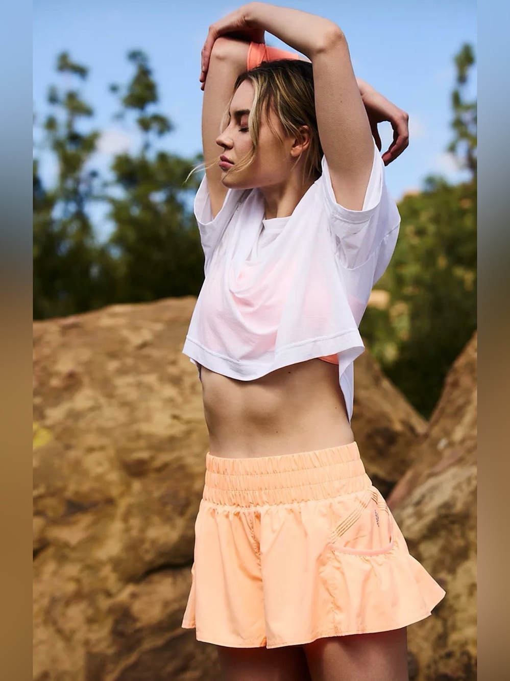 FP Movement by Free People Peach Ruffle Athletic Shorts